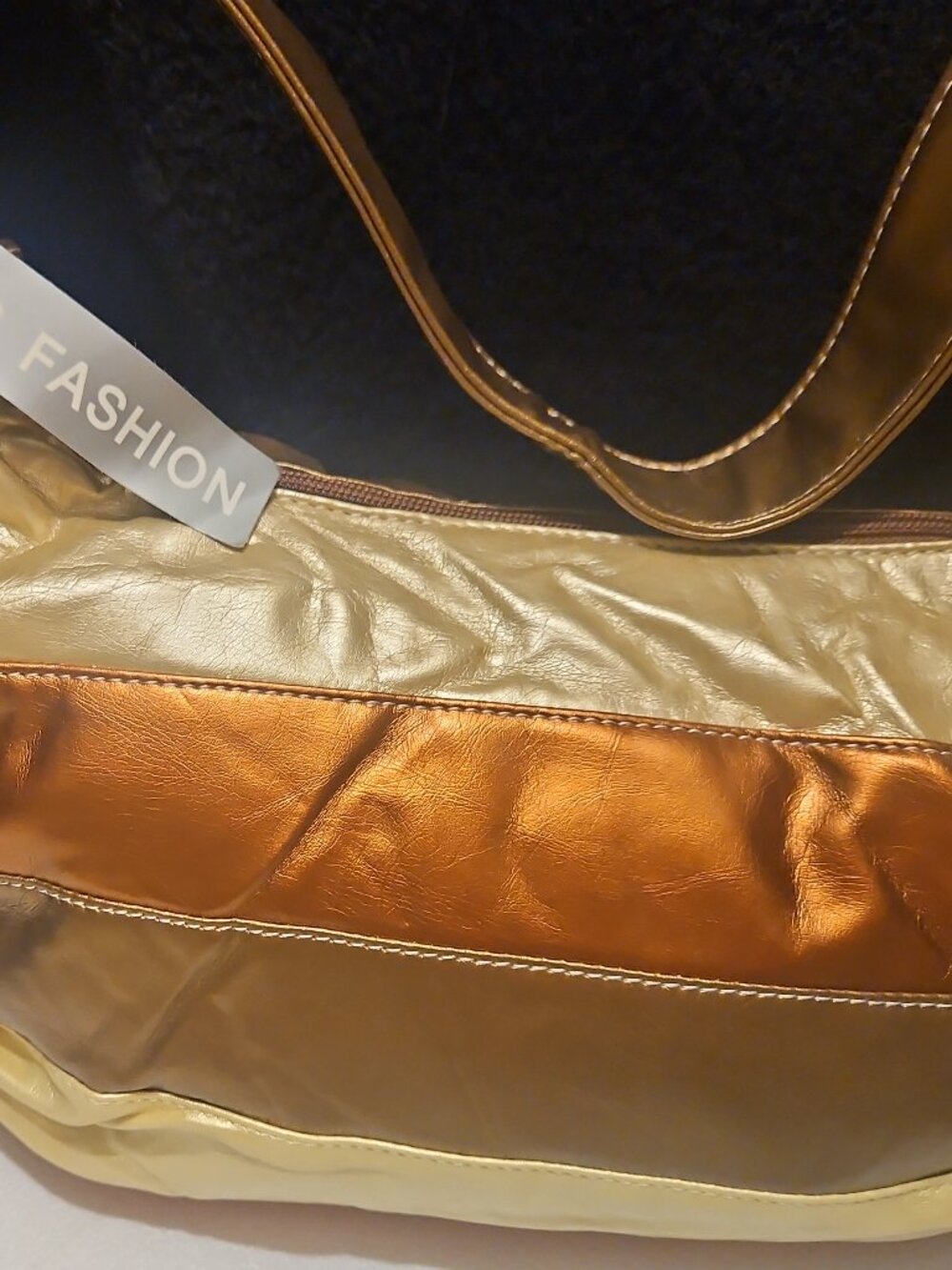 JC Fashion Y2K Metallic Striped Hobo Bag Gold Bronze Orange NWT